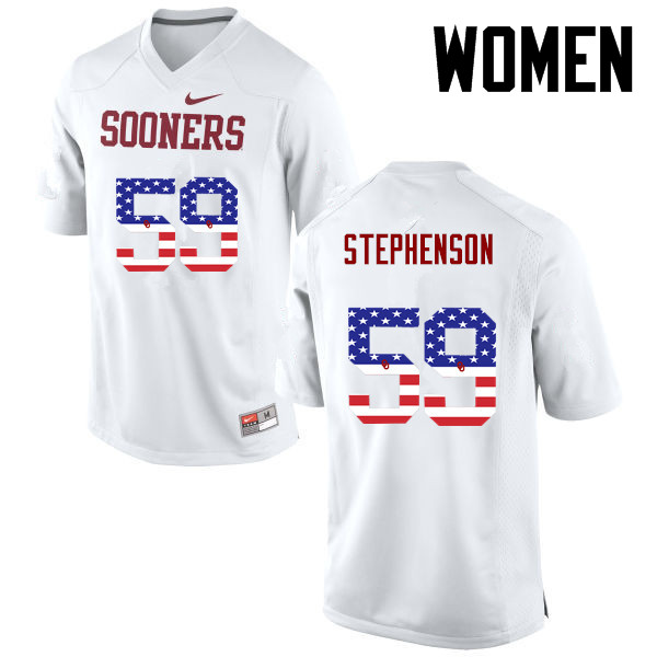Women Oklahoma Sooners #59 Donald Stephenson College Football USA Flag Fashion Jerseys-White - Click Image to Close